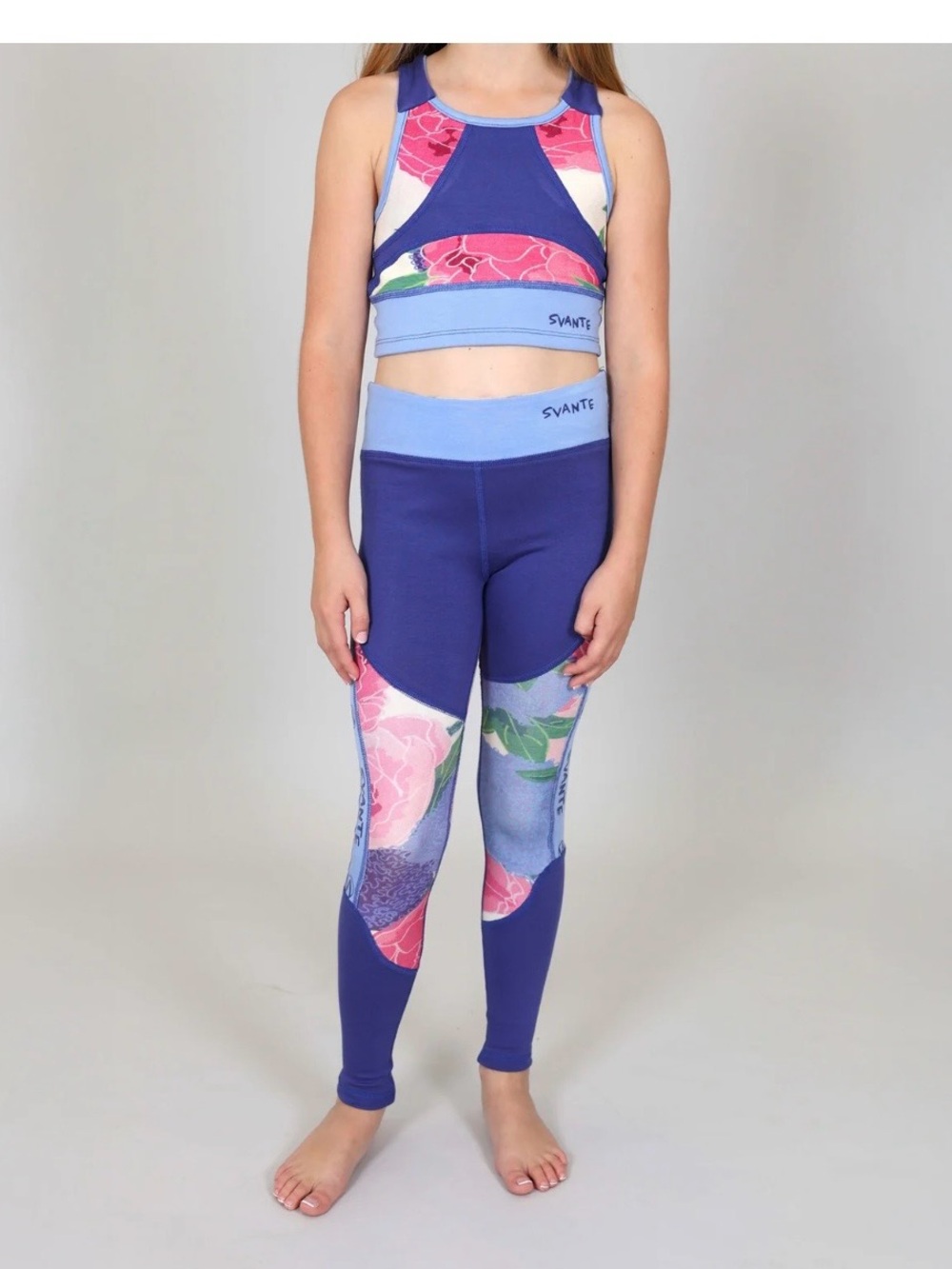 Girls' NONTOXIC Floral Performance Leggings - Light Blue & Pink Accents